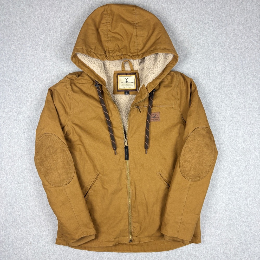 Yellowstone Dutton Ranch Canvas Sherpa Lined Hooded Jacket Women's Small Brown